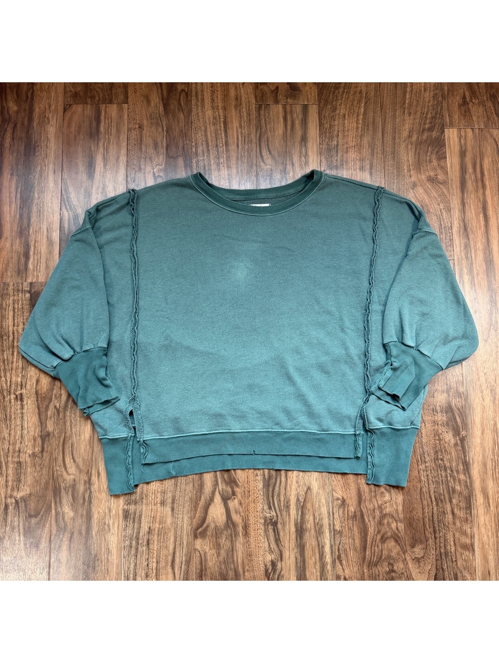 We The Free Camden Raw Seam Sweatshirt Womens L Sage Green Boxy Free People